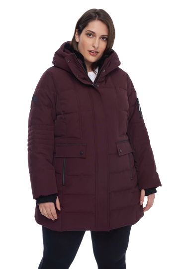 KOOTNEY PLUS | WOMEN'S VEGAN DOWN (RECYCLED) MID-LENGTH PARKA, GRAPE (PLUS SIZE)