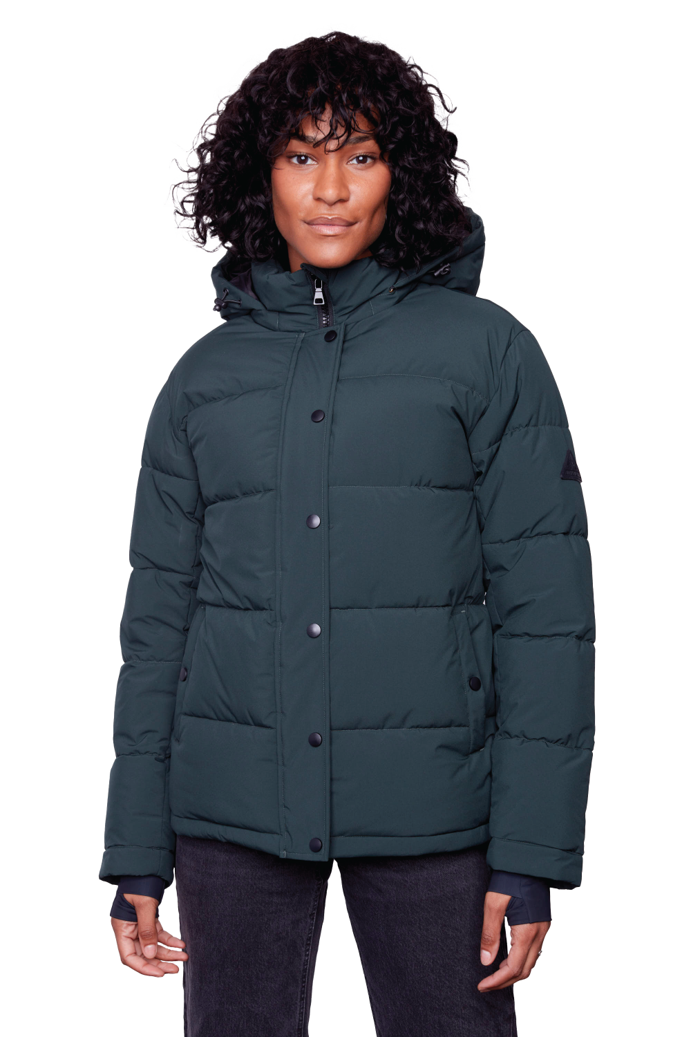 FORILLON | WOMEN'S VEGAN DOWN (RECYCLED) SHORT PUFFER JACKET, DEEP GREEN