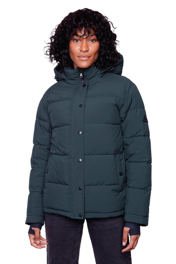 FORILLON | WOMEN'S VEGAN DOWN (RECYCLED) SHORT PUFFER JACKET, DEEP GREEN