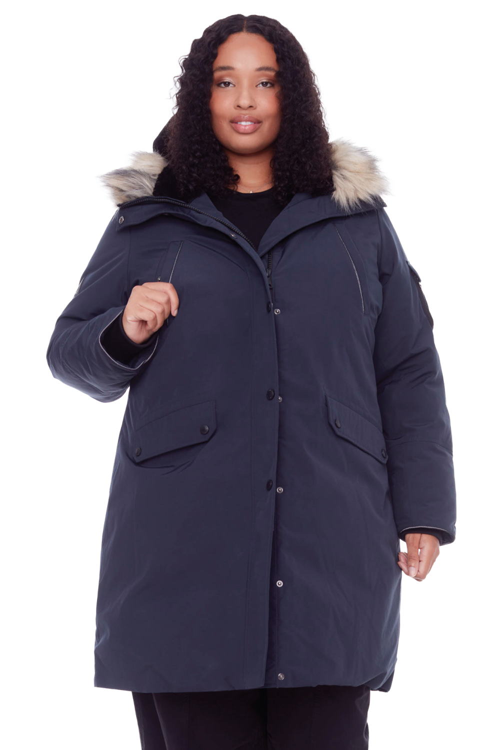 LAURENTIAN PLUS | WOMEN'S VEGAN DOWN (RECYCLED) LONG PARKA, NAVY (PLUS SIZE)