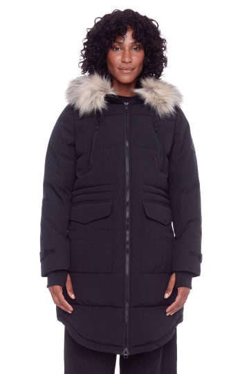 UKON | WOMEN'S VEGAN DOWN (RECYCLED) DRAWSTRING PARKA, BLACK
