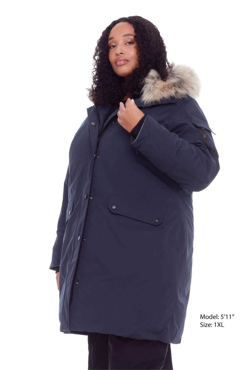 LAURENTIAN PLUS | WOMEN'S VEGAN DOWN (RECYCLED) LONG PARKA, NAVY (PLUS SIZE)