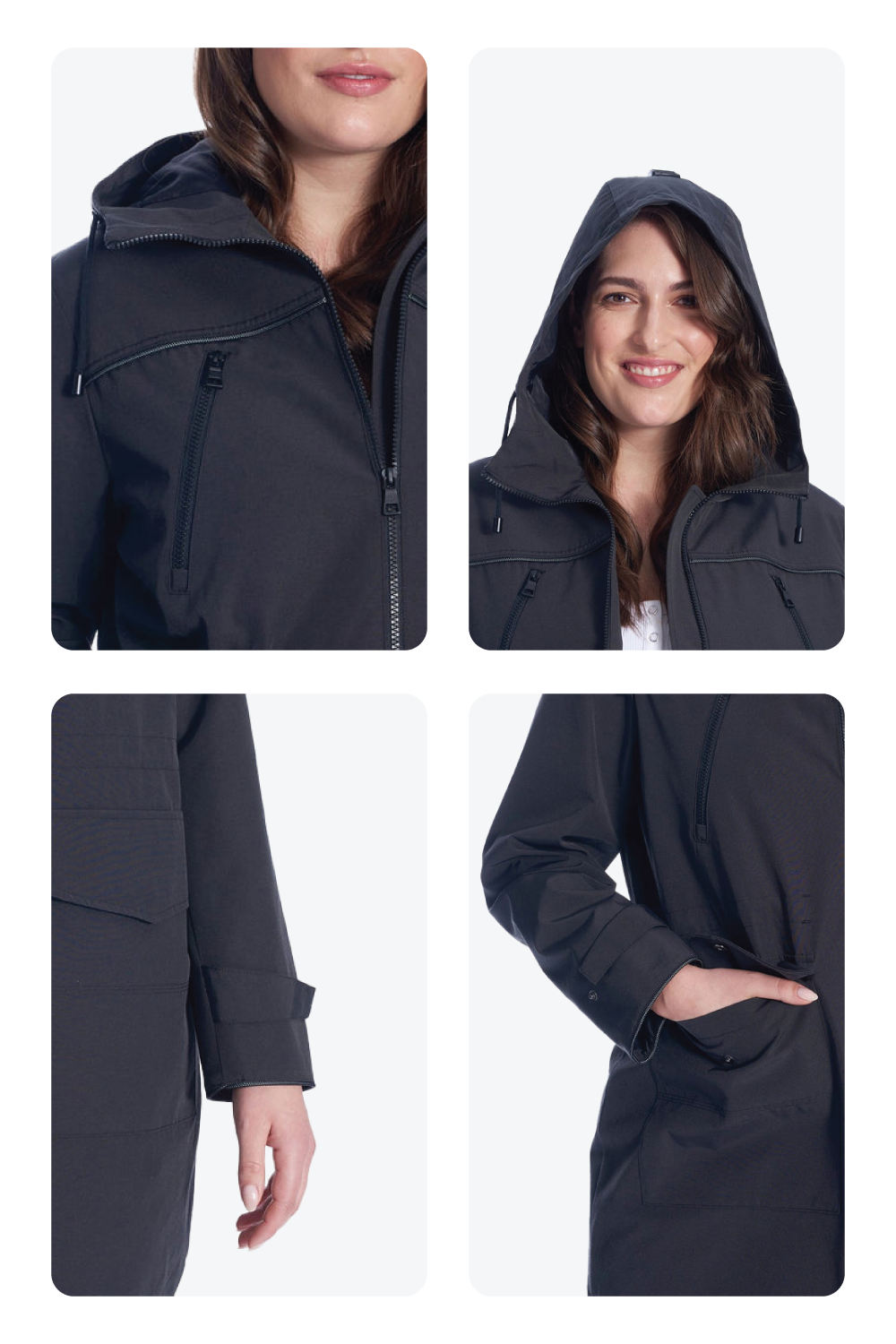 KUSAWA PLUS | WOMEN'S DRAWSTRING RAINCOAT, BLACK (PLUS SIZE)