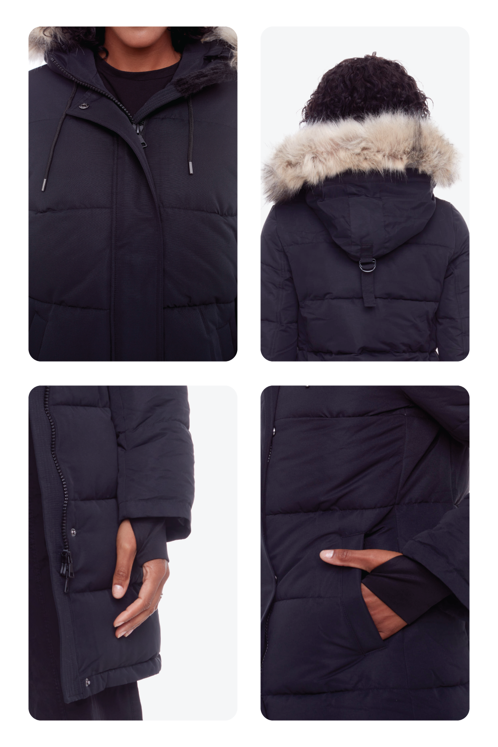 AULAVIK | WOMEN'S VEGAN DOWN (RECYCLED) MID-LENGTH HOODED PARKA COAT, BLACK