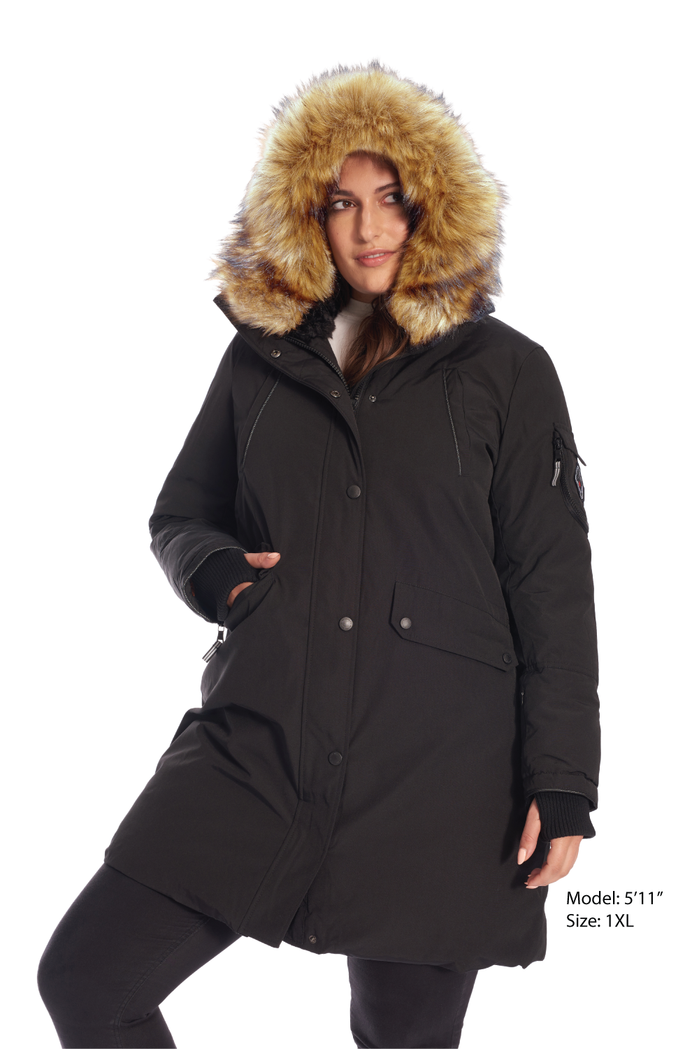 LAURENTIAN PLUS | WOMEN'S VEGAN DOWN (RECYCLED) LONG PARKA, BLACK (PLUS SIZE)