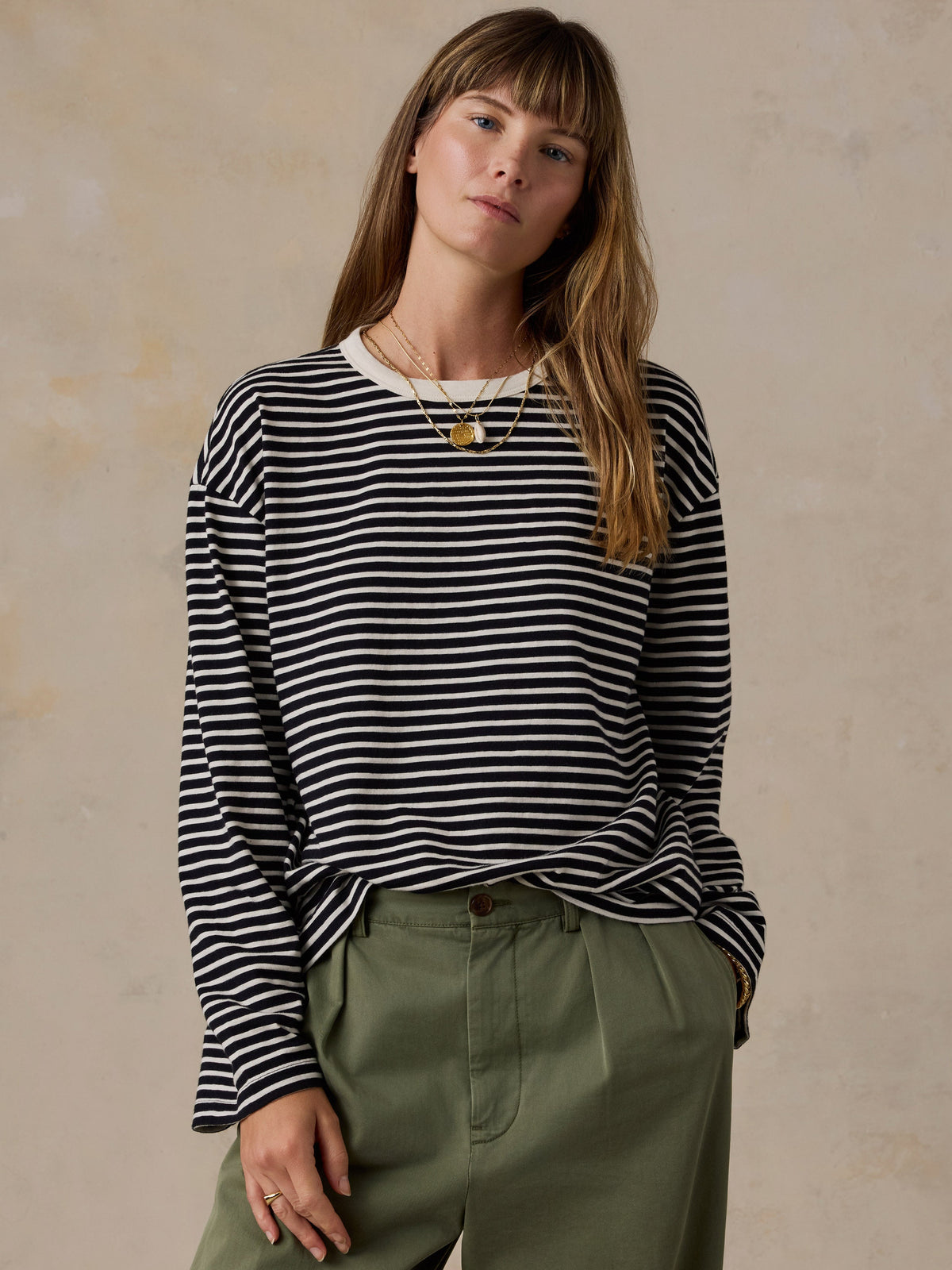 Sunwashed Long-Sleeve Retro Tee - Inkwell Stripe