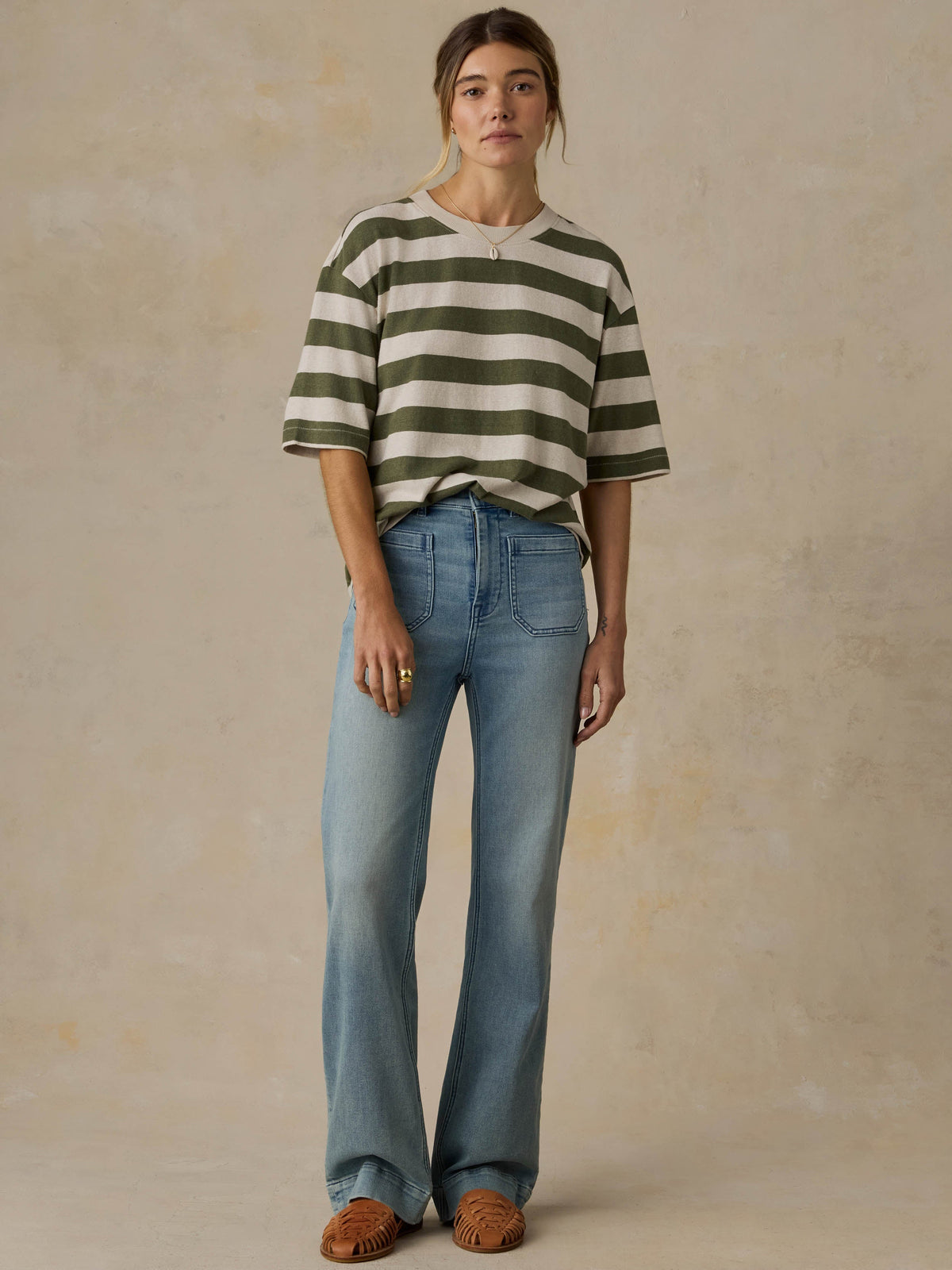 Hemp Blend Vintage Tee - Olive Stripe