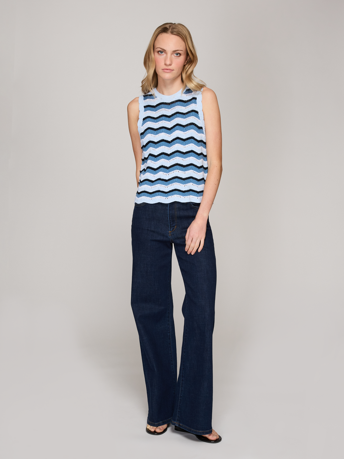 Zig Zag Stitch Tank in Blues Combo
