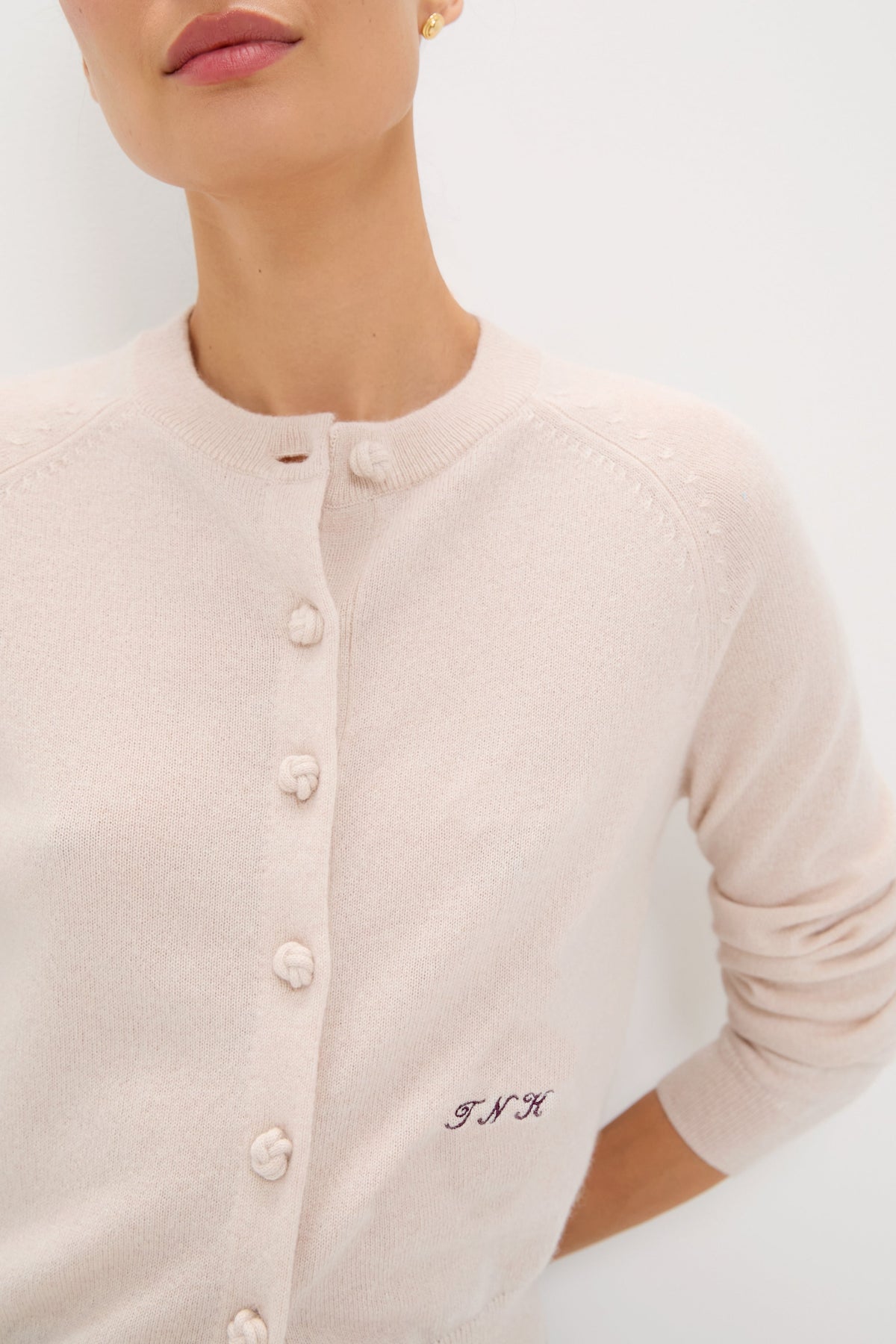 Lightweight Sandstone Cashmere Knot Button Cardigan