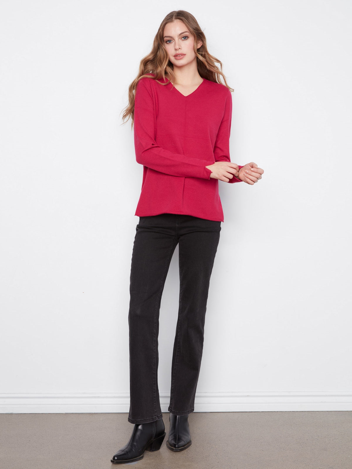 Basic V-Neck Sweater - Cherry