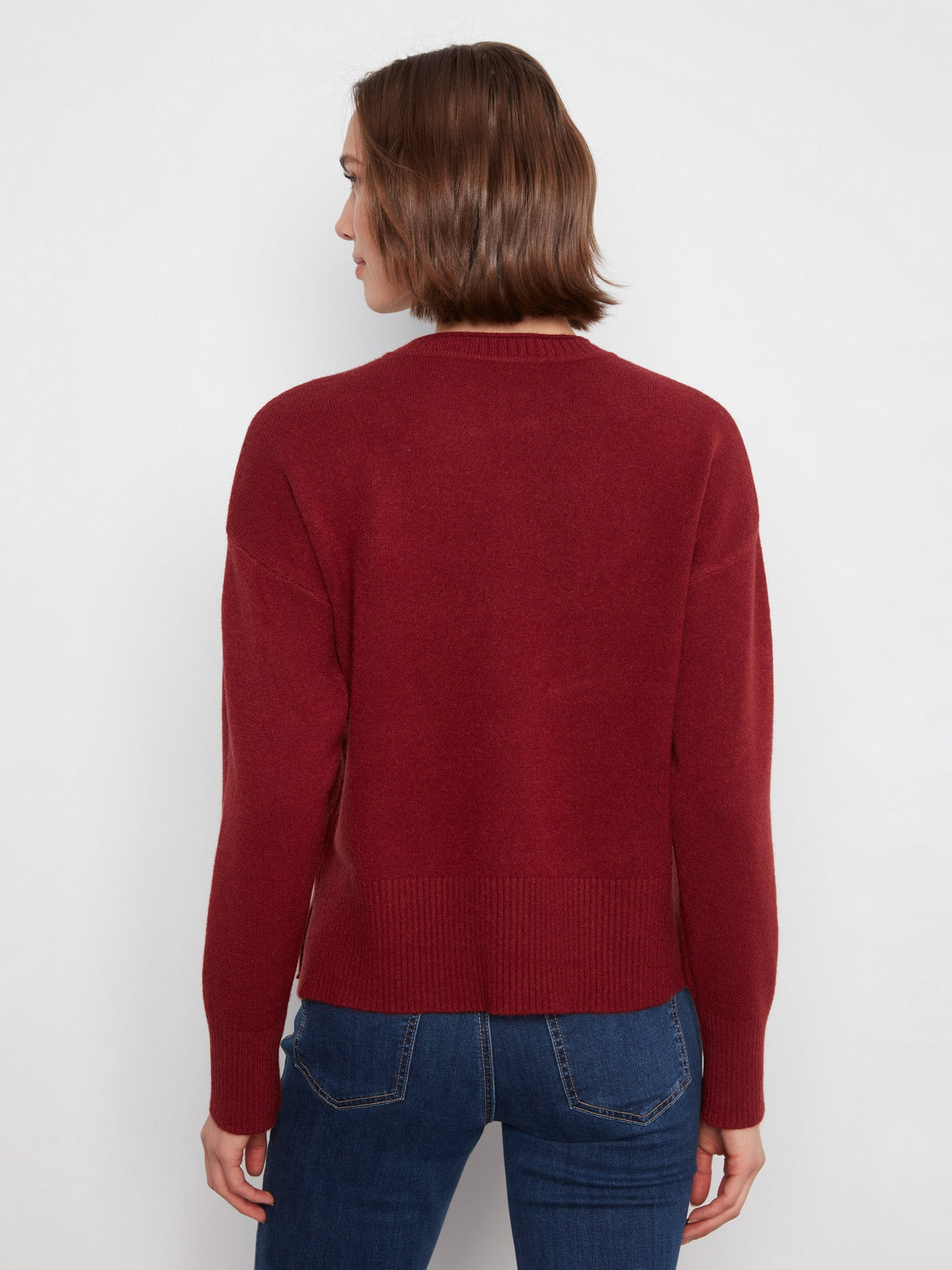 Patch Pocket Crew Neck Sweater - Merlot