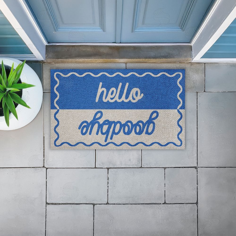 Stupell Studio | Hello Goodbye Blue & White Faux Sisal Door Mat