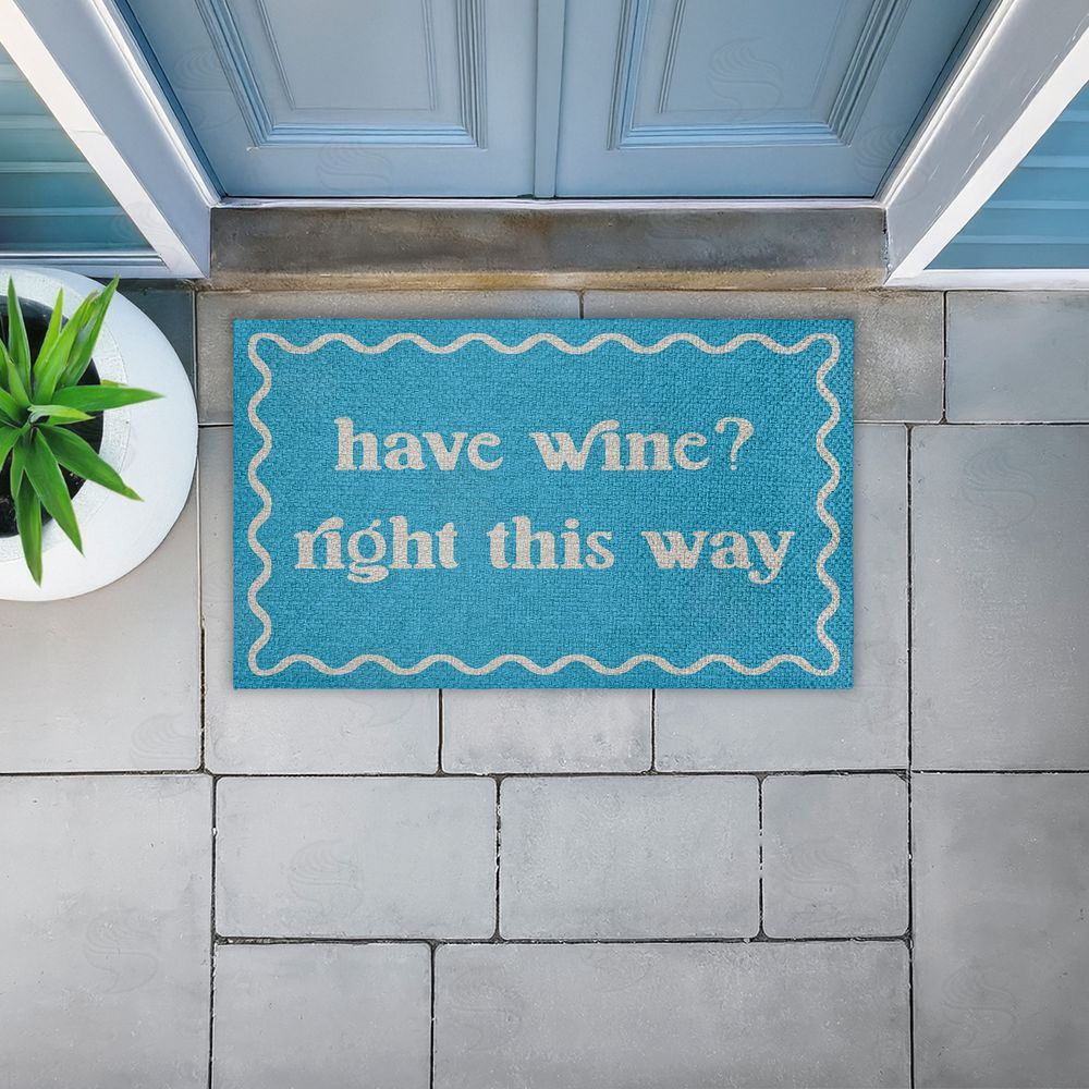Stupell Studio | Blue Have Wine Greeting Faux Sisal Door Mat