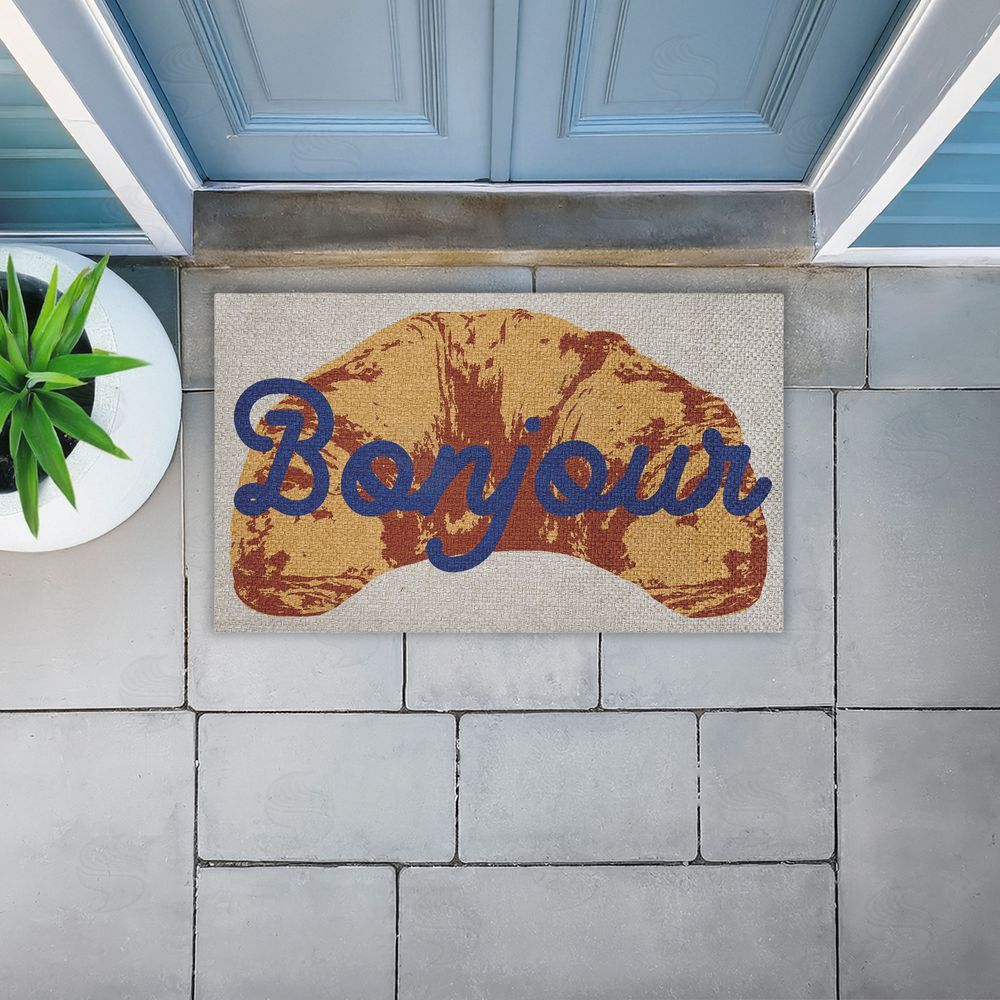 Stupell Studio | Bonjour Baked Croissant Faux Sisal Door Mat