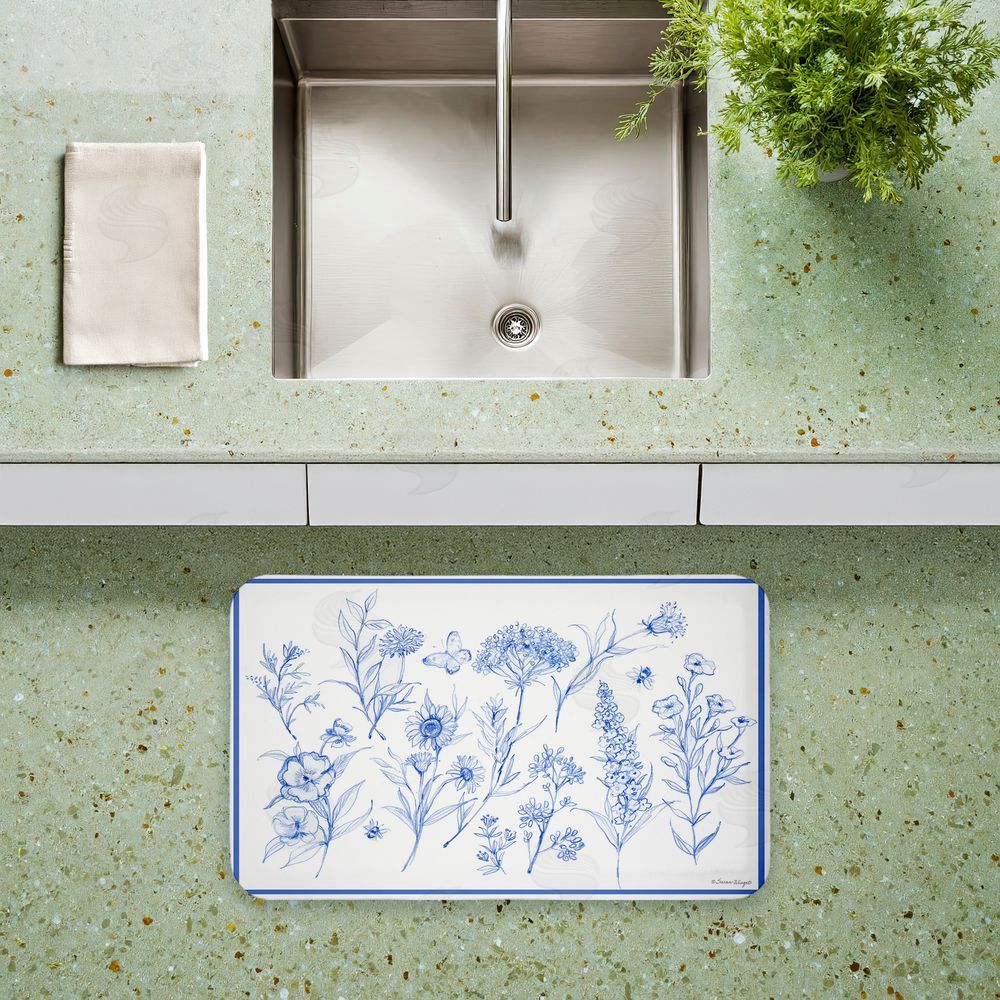 Susan Winget | Single Blue Flower Sprigs Anti-Fatigue Mat