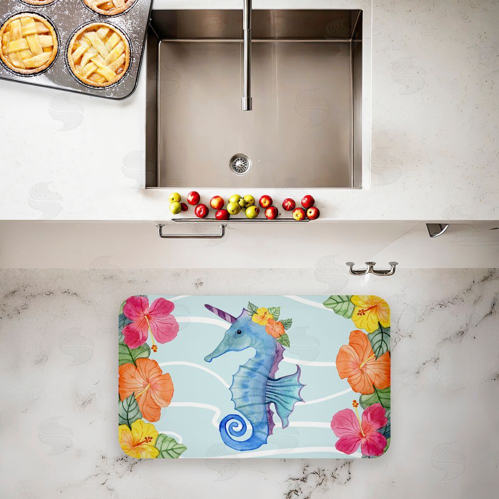 Audrey Jeanne Roberts | Unicorn Seahorse & Hibiscus Anti-Fatigue Mat