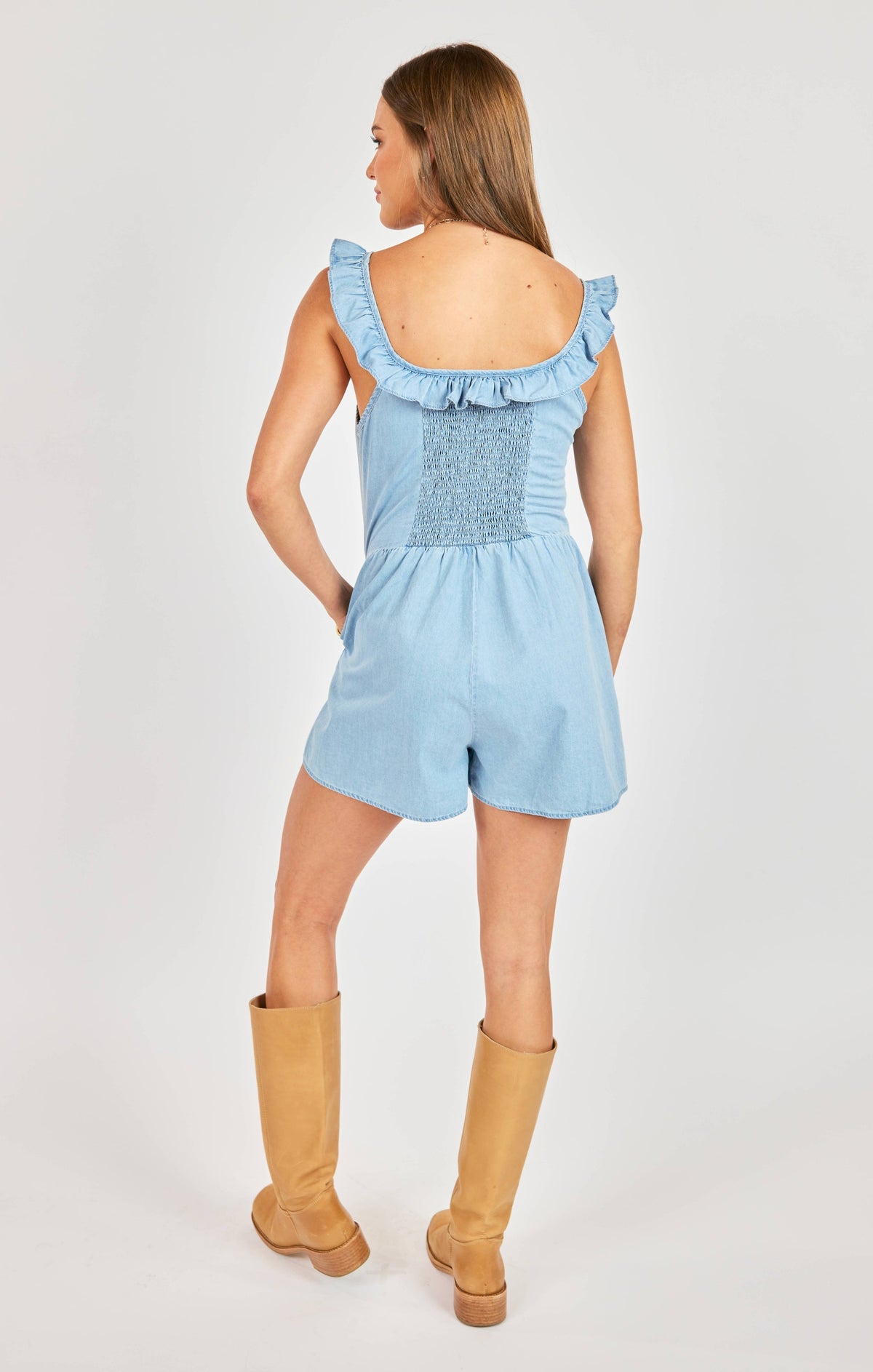 SOFT BREEZE CHAMBRAY ROMPER