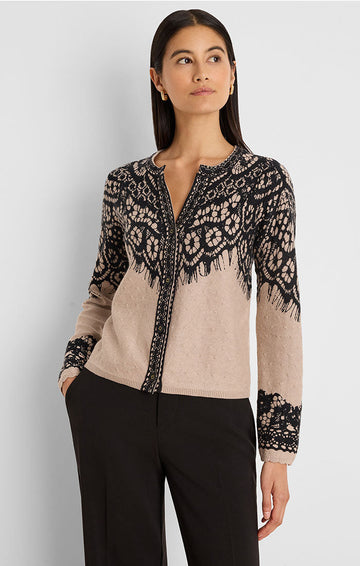 PLACED LACE PRINT CARDIGAN